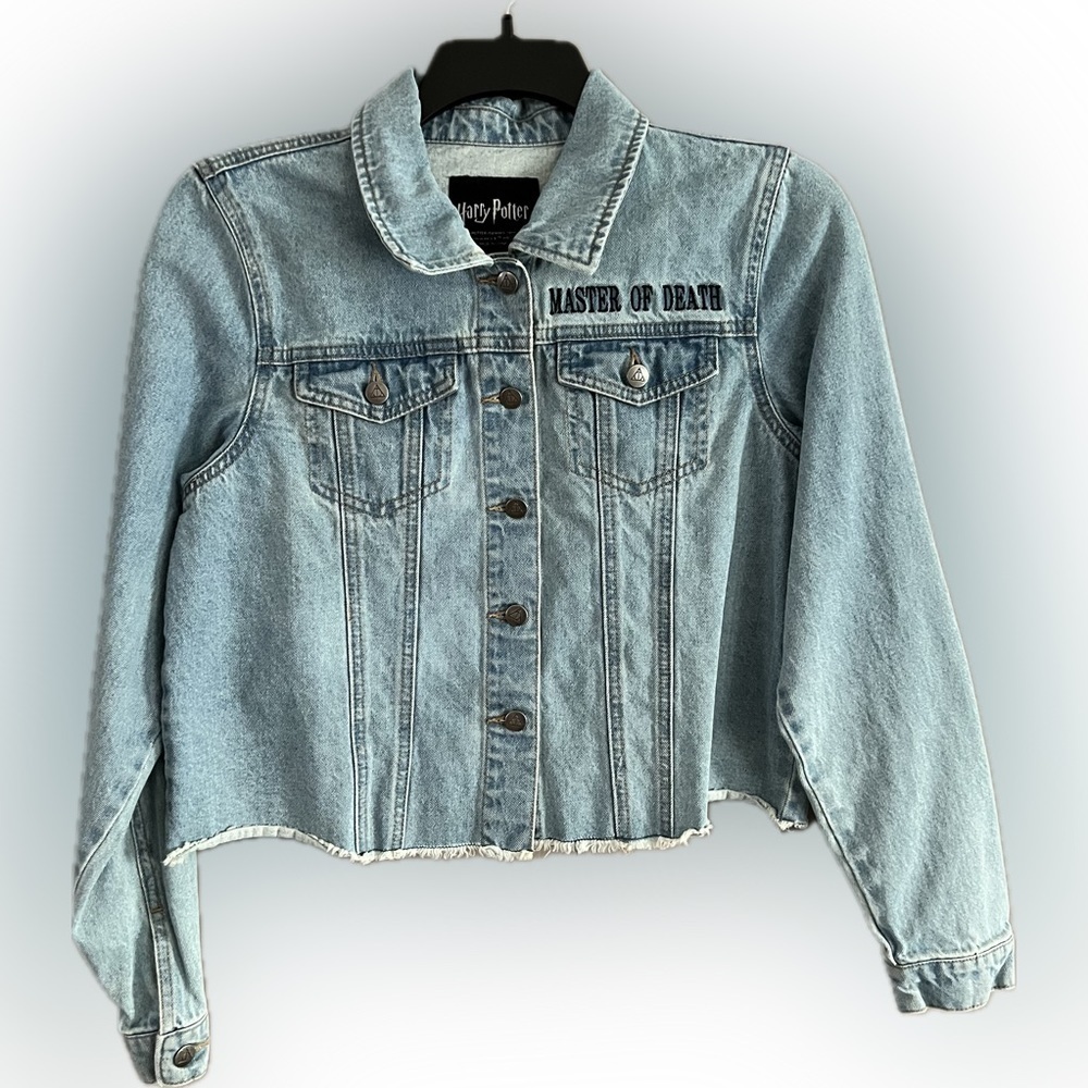 Harry Potter Women's Denim Jacket Deathly Hollows Master of Death Crop Medium